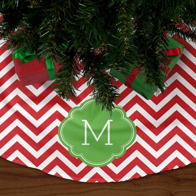 Jupon De Sapin En Polyester Brossé Monogramme rouge et vert Chevron (Créateur téléchargé)