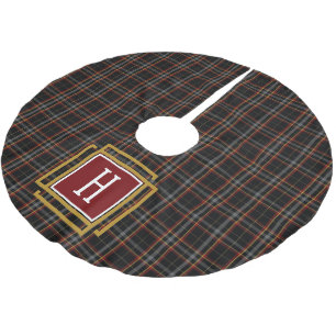 Jupon De Sapin En Polyester Brossé Monogramme Tartan Rouge et Jaune Noir