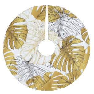 Jupon De Sapin En Polyester Brossé Monstera Feuilles : Blanc doré