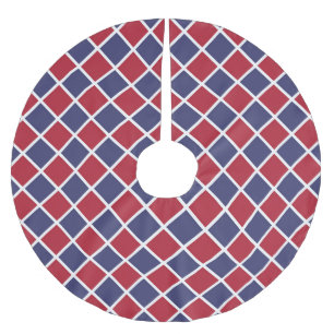 Jupon De Sapin En Polyester Brossé Motif à carreaux diamant arlequin rouge bleu blanc