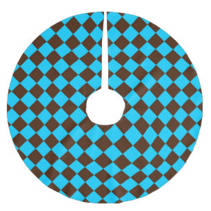 Jupon De Sapin En Polyester Brossé Motif à carreaux diamant bleu marron