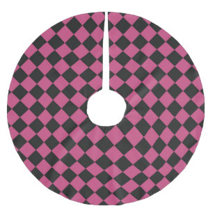 Jupon De Sapin En Polyester Brossé Motif à carreaux diamant rose et noir