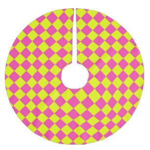 Jupon De Sapin En Polyester Brossé Motif à carreaux diamant rose jaune