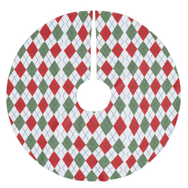 Jupon De Sapin En Polyester Brossé Motif à motifs de losanges vert de vacances (Devant)