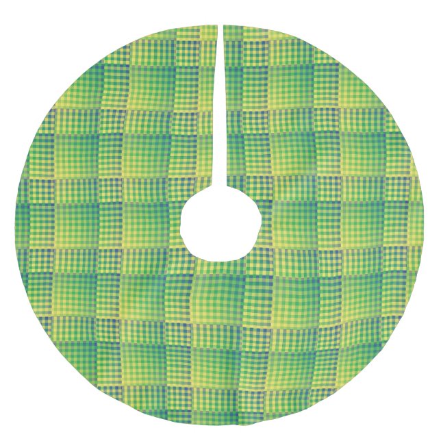 Jupon De Sapin En Polyester Brossé Motif Abstrait à Damier Vert Bleu (Devant)