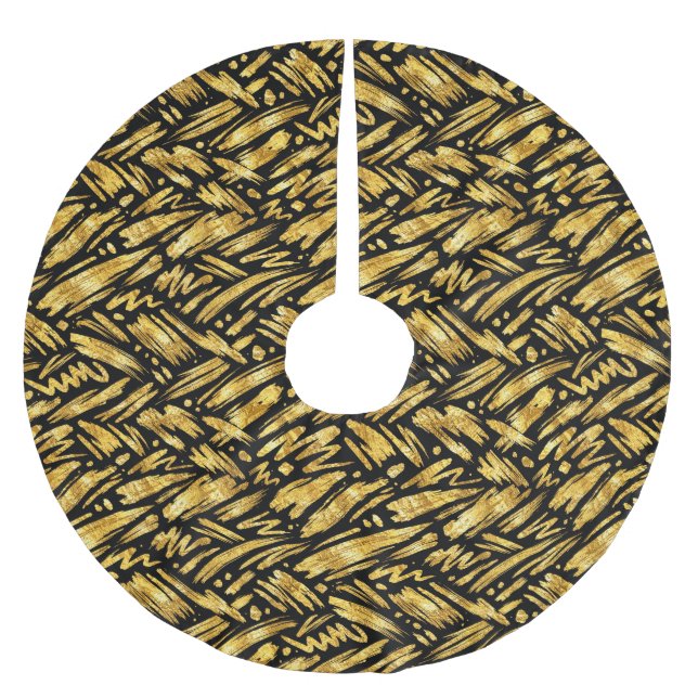 Jupon De Sapin En Polyester Brossé Motif abstrait de feuille d'or (Devant)