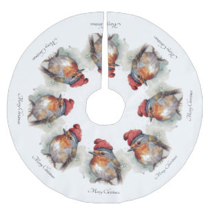 Jupon De Sapin En Polyester Brossé Motif Aquarelle Rouge Robin D'Hiver