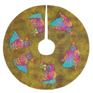 Jupon De Sapin En Polyester Brossé Motif avec créatures d'oiseaux