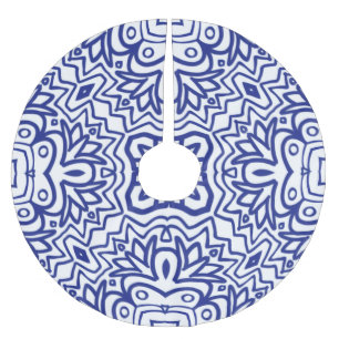 Jupon De Sapin En Polyester Brossé Motif avec du bleu sur fond blanc