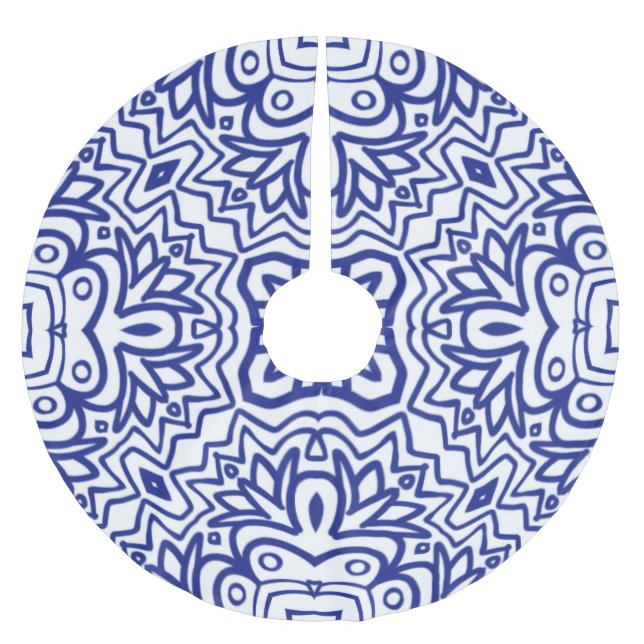 Jupon De Sapin En Polyester Brossé Motif avec du bleu sur fond blanc (Devant)