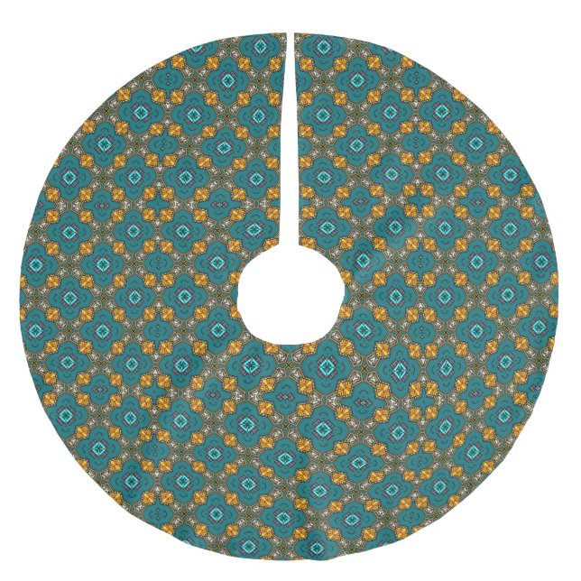 Jupon De Sapin En Polyester Brossé Motif avec sarcelle, vert, orange (Devant)