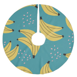 Jupon De Sapin En Polyester Brossé motif banane vintage, arrière - plan bleu.