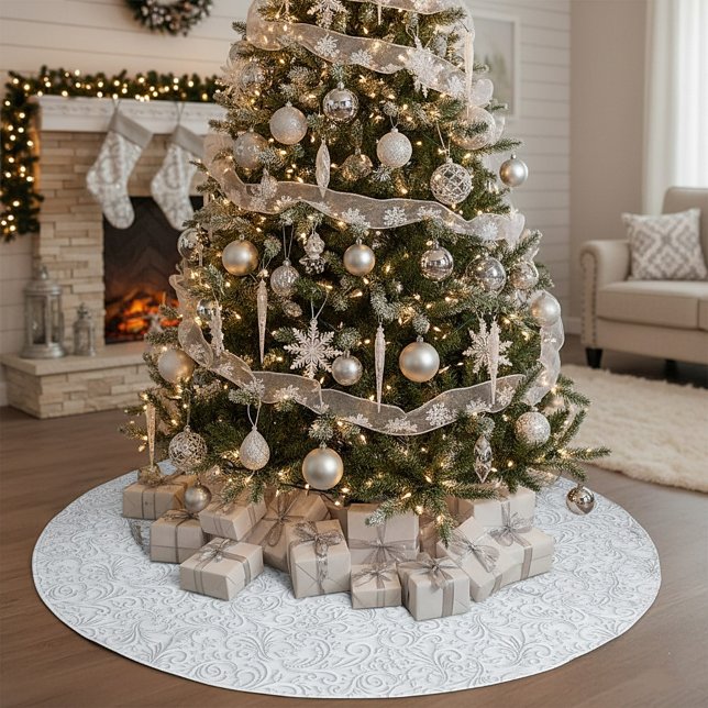 Jupon De Sapin En Polyester Brossé Motif blanc élégant (Créateur téléchargé)