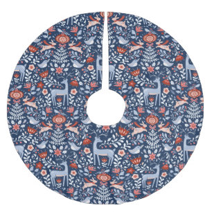 Jupon De Sapin En Polyester Brossé Motif bleu nordique des animaux de bois