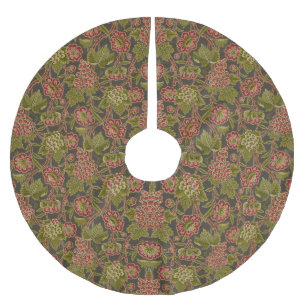 Jupon De Sapin En Polyester Brossé Motif botanique antique de fleurs rouges et de rai