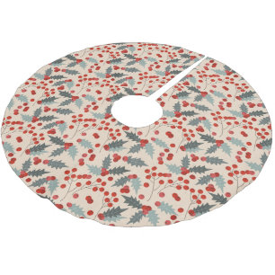Jupon De Sapin En Polyester Brossé Motif botanique de Noël Holly Berry moderne