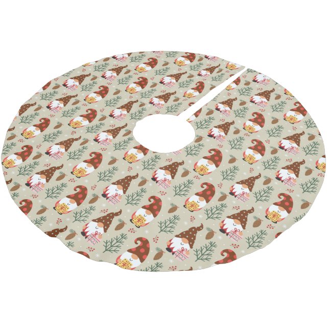 Jupon De Sapin En Polyester Brossé Motif cadeau Noël Gnomes (Angle)