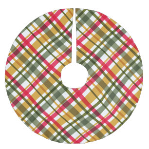 Jupon De Sapin En Polyester Brossé Motif carreau de Noël couleurs or vert rouge
