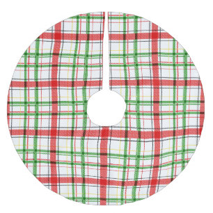 Jupon De Sapin En Polyester Brossé Motif carreau flanelle Noël - Blanc