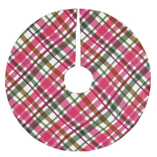 Jupon De Sapin En Polyester Brossé Motif carreau rouge vert Couleurs de Noël