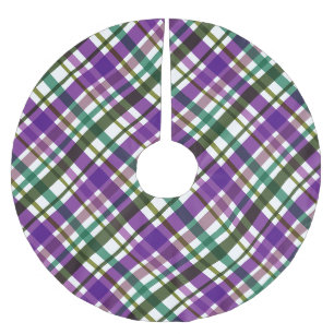 Jupon De Sapin En Polyester Brossé Motif carreaux couleurs de Noël violet vert