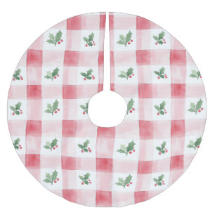 Jupon De Sapin En Polyester Brossé Motif carreaux rouge rose Noël