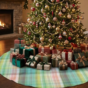 Jupon De Sapin En Polyester Brossé Motif carreaux vert tartan moderne.