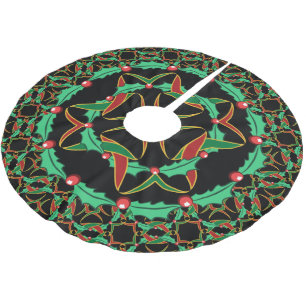 Jupon De Sapin En Polyester Brossé Motif celtique de guirlande de houx de Noël