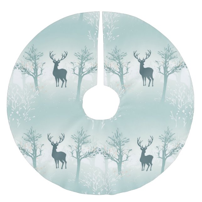 Jupon De Sapin En Polyester Brossé Motif cerfs et arbres (Devant)