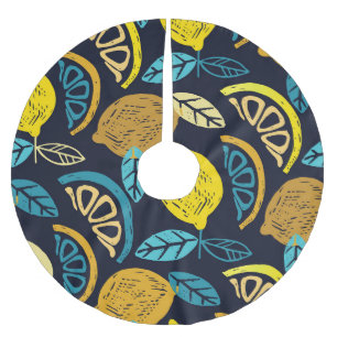 Jupon De Sapin En Polyester Brossé Motif Citrus Lemon Doodle Arrière - plan
