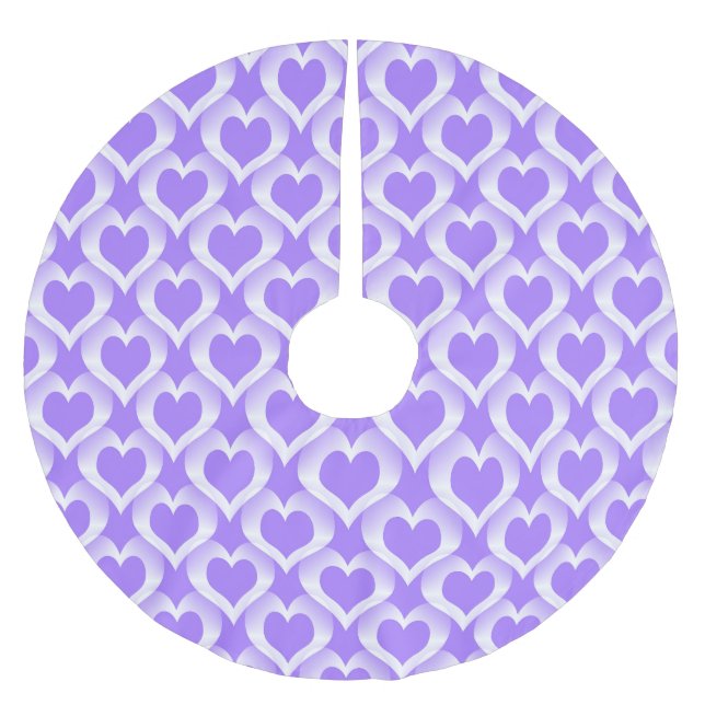 Jupon De Sapin En Polyester Brossé Motif coeurs blancs violets (Devant)