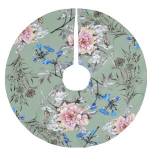 Jupon De Sapin En Polyester Brossé Motif d'aquarelle Arrière - plan vert.