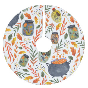 Jupon De Sapin En Polyester Brossé Motif d'aquarelle avec feuillage d'automne.