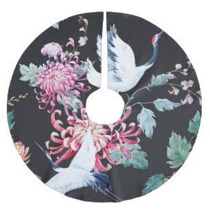 Jupon De Sapin En Polyester Brossé Motif d'aquarelle de la grue rouge Chrysanthemum