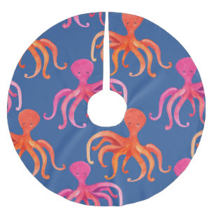 Jupon De Sapin En Polyester Brossé Motif d'aquarelle octopus de dessin coloré