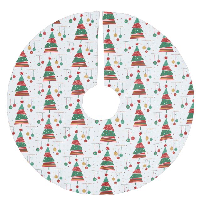 Jupon De Sapin En Polyester Brossé Motif d'arbre de Noël rétro (Devant)