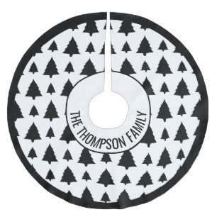 Jupon De Sapin En Polyester Brossé Motif d'arbre de Noël sapin noir et blanc & Texte