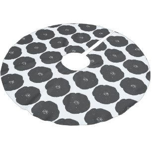 Jupon De Sapin En Polyester Brossé Motif d'art floral rétro coquelicot en noir et bla