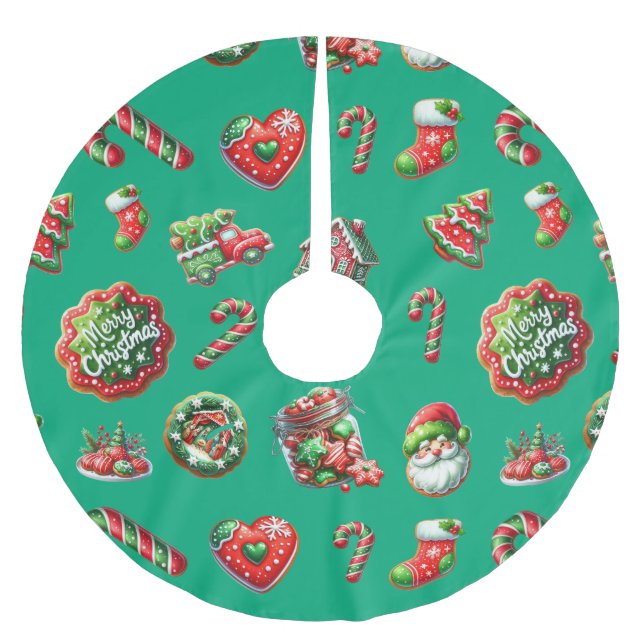 Jupon De Sapin En Polyester Brossé Motif de biscuits de Noël (Devant)