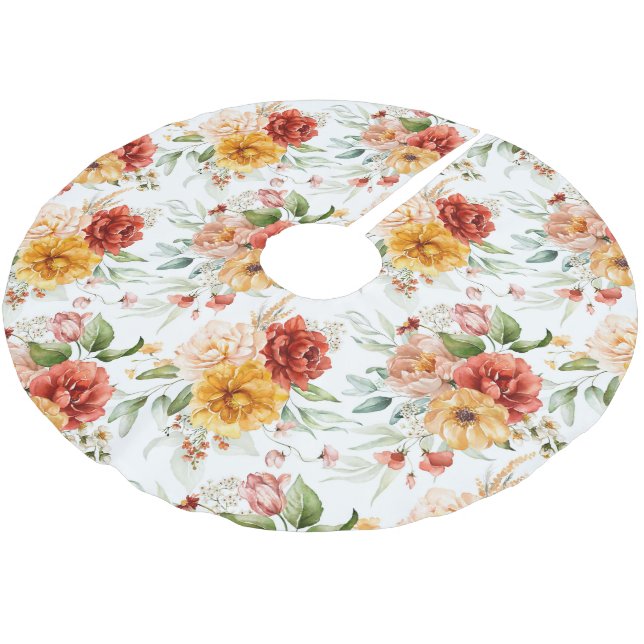 Jupon De Sapin En Polyester Brossé Motif de bouquet de fleurs Red Peony (Angle)