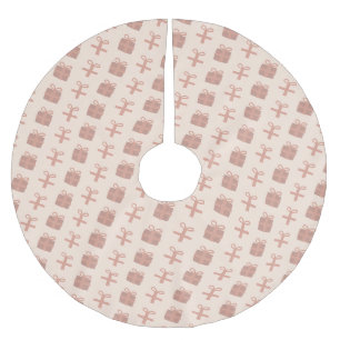 Jupon De Sapin En Polyester Brossé Motif de cadeaux de Noël rose Festif