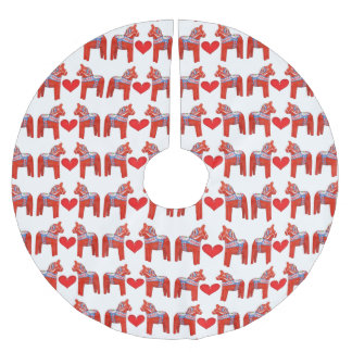 Jupon De Sapin En Polyester Brossé Motif de cheval de Dala de Suédois avec des coeurs