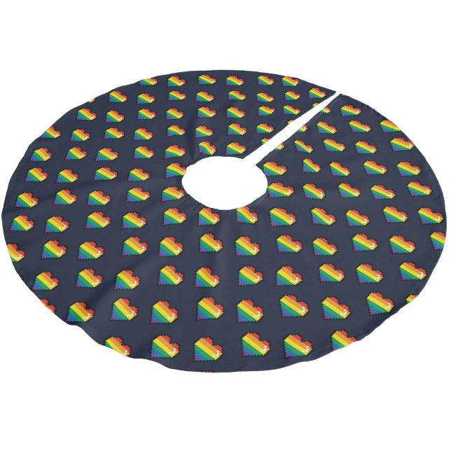 Jupon De Sapin En Polyester Brossé Motif de coeur Rainbow 8 Bit (Angle)