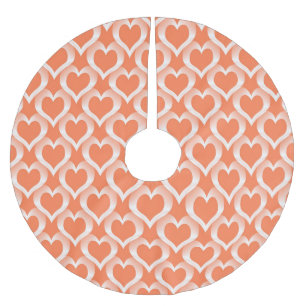 Jupon De Sapin En Polyester Brossé Motif de cœurs blancs corail