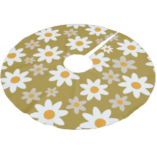 Jupon De Sapin En Polyester Brossé Motif de daisy vert rétro funky pour les fêtes 
