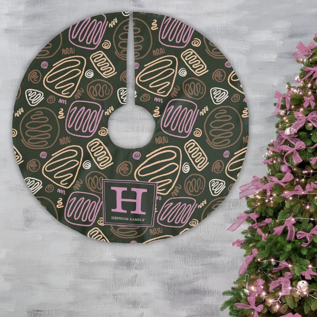 Jupon De Sapin En Polyester Brossé Motif de dessin artistique rose d'une ligne Monogr (Créateur téléchargé)