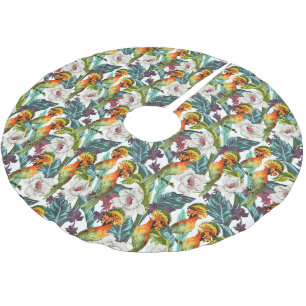 Jupon De Sapin En Polyester Brossé Motif De Fleur Exotique Et Oiseau