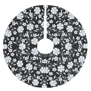 Jupon De Sapin En Polyester Brossé Motif de fleurs en spirale noir et blanc mignon