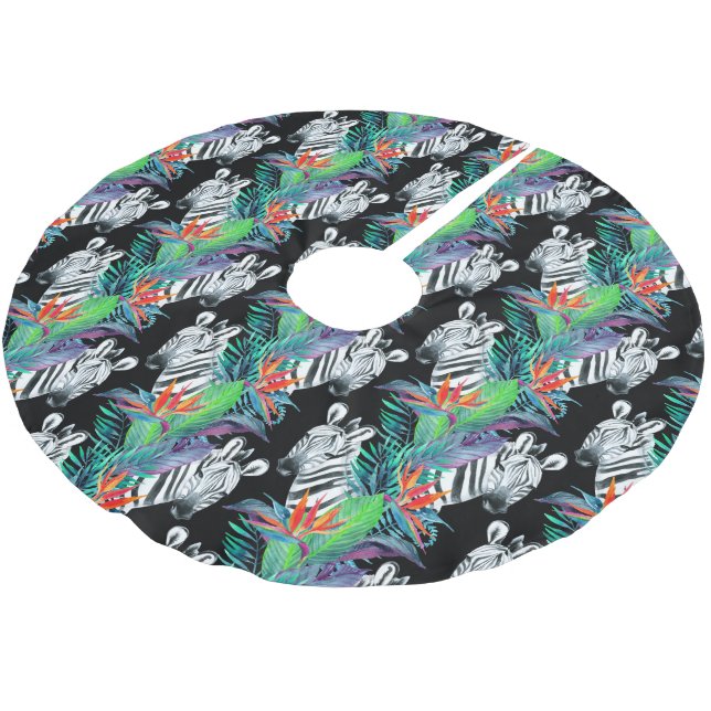 Jupon De Sapin En Polyester Brossé Motif De Fleurs Zébrées Et Exotiques (Angle)