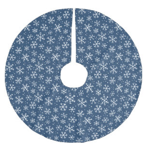 Jupon De Sapin En Polyester Brossé Motif de flocon de neige doodle – Noël d'hiver